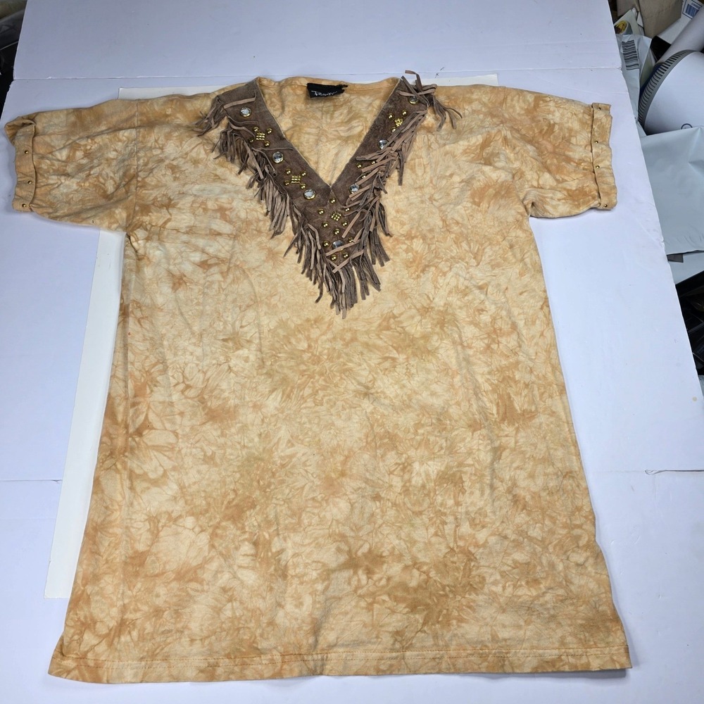 Philip Noel One Size Tie Dye Fringed Embellished Festival Top Size Large USA